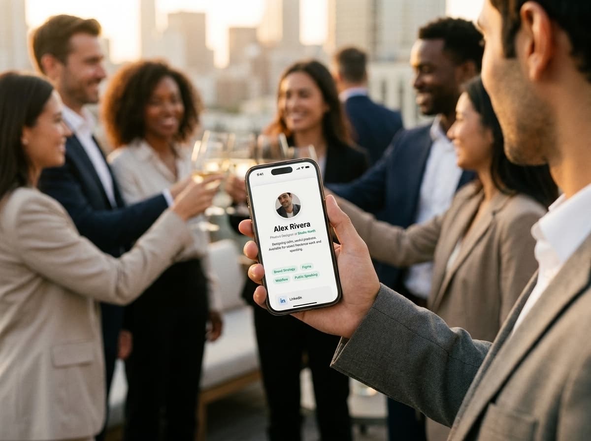 Sharing a Titan profile from the app at a networking mixer